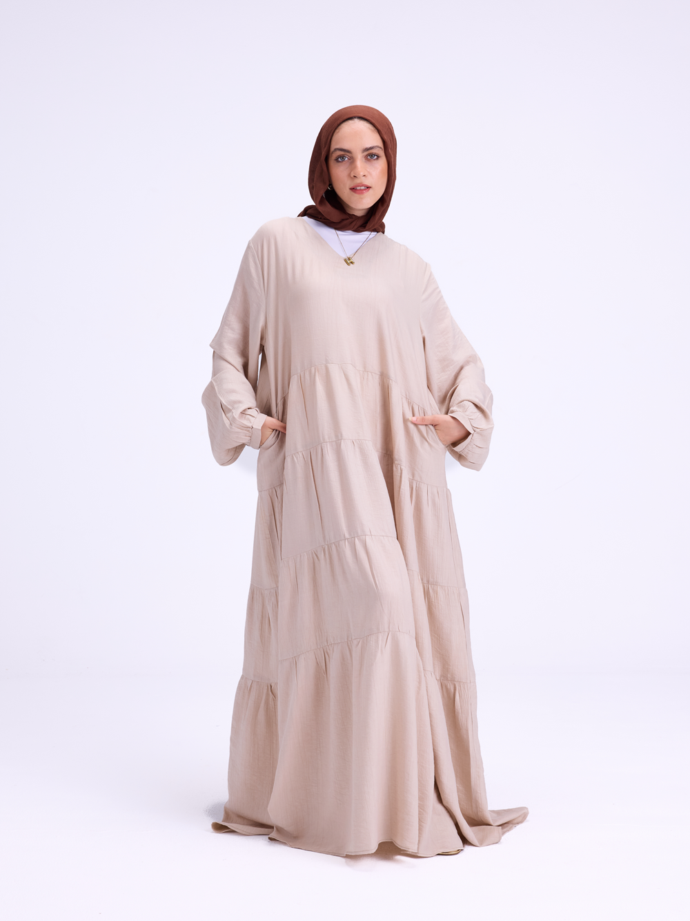 Tiered Maxi Beige Dress