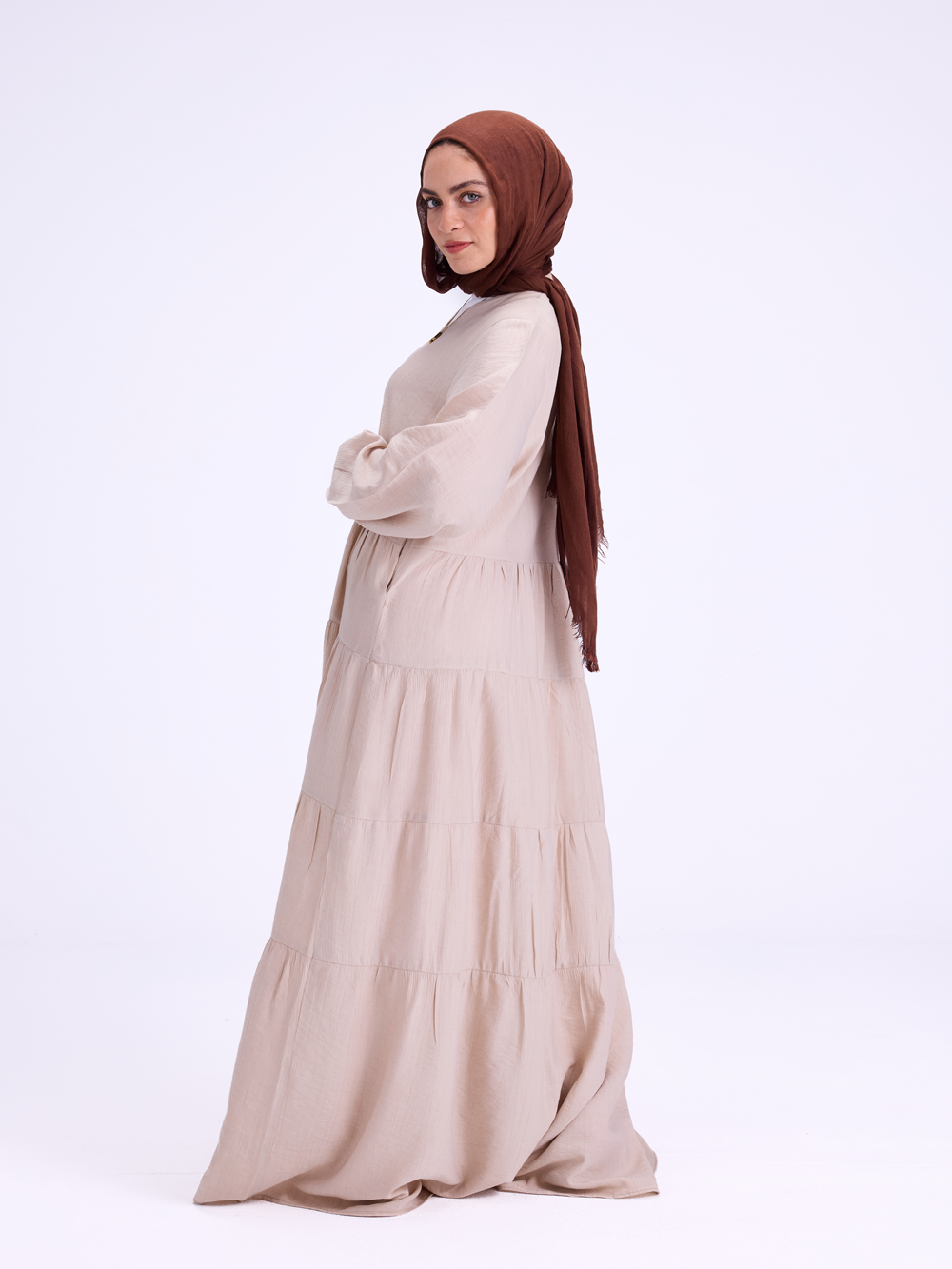 Tiered Maxi Beige Dress