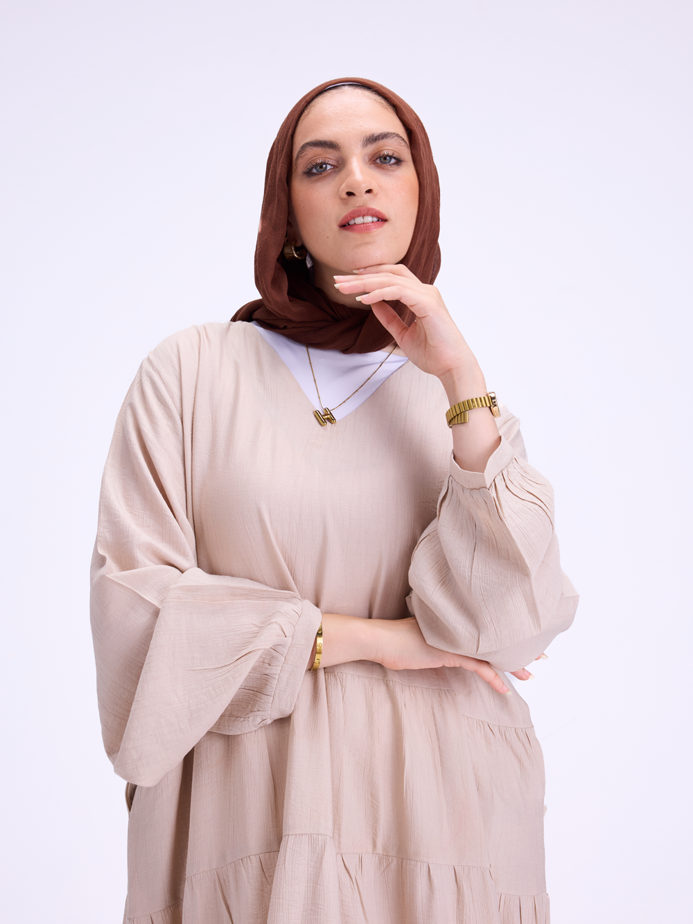 Tiered Maxi Beige Dress