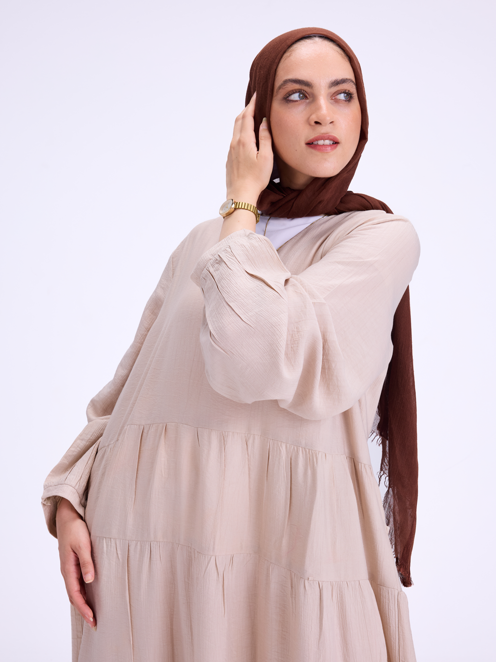 Tiered Maxi Beige Dress
